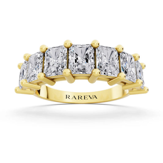 14K Yellow Gold Seven Stone Radiant Cut Diamond Half Eternity Wedding Band - 2.2mm - Front