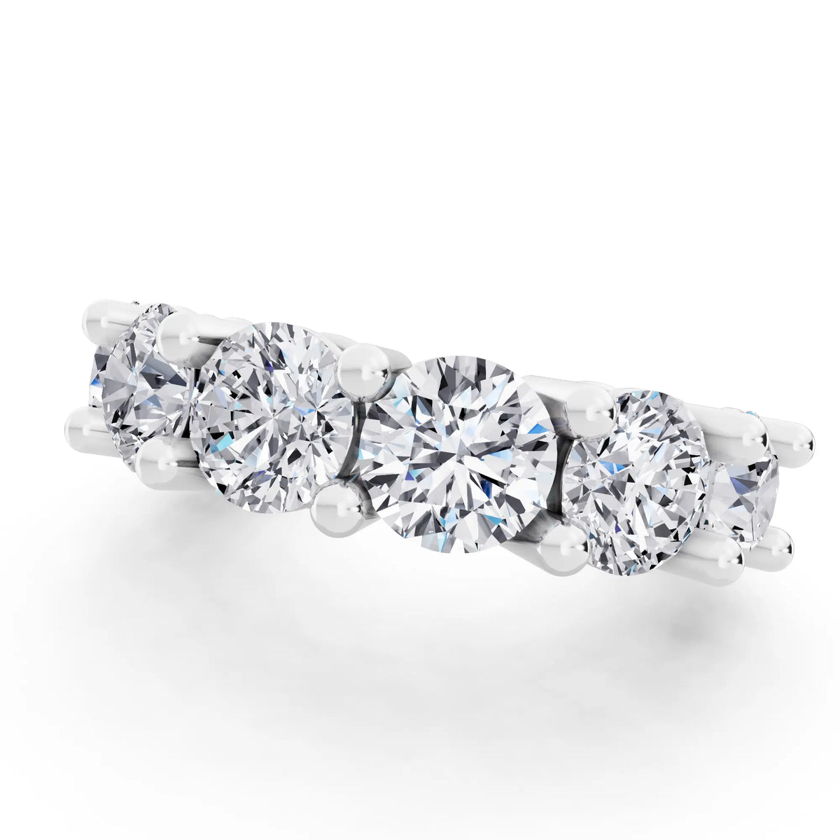 10K White Gold Seven Stone Round Cut Diamond Half Eternity Wedding Band - 2.8mm - Close up