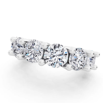 10K White Gold Seven Stone Round Cut Diamond Half Eternity Wedding Band - 2.8mm - Close up