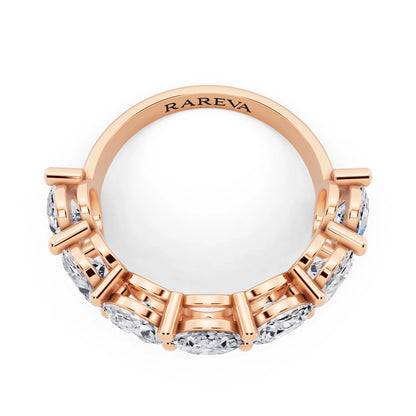 14K Rose Gold Seven Stone Oval Cut Diamond Half Eternity Wedding Band - 2.8mm - Top