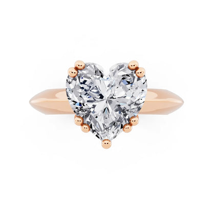 14 KT Rose Gold Heart Cut Diamond Solitaire Ring with Knife Edge Band - top angle