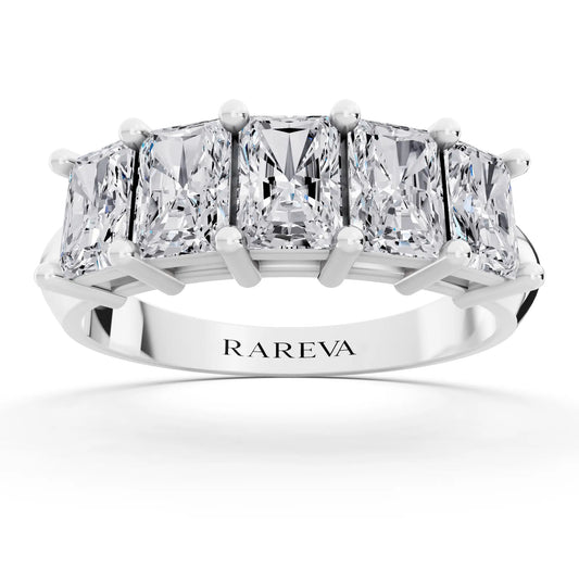 Silver Five Stone Radiant Cut Diamond Half Eternity Wedding Band - 2.5mm - Front