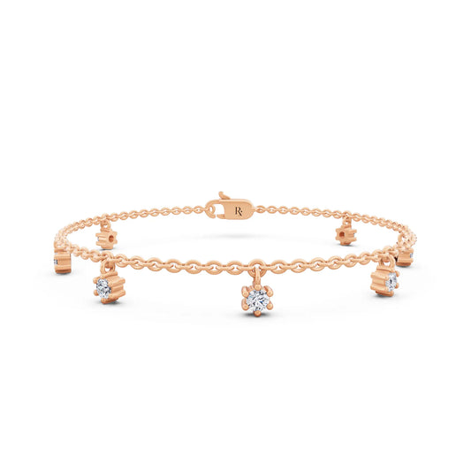 10K Rose Gold Round Cut Diamond Drop Chain Bracelet - Main