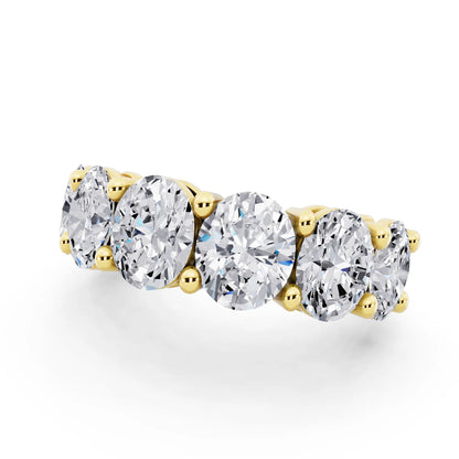 10K Yellow Gold Seven Stone Oval Cut Diamond Half Eternity Wedding Band - 2.8mm - Close up