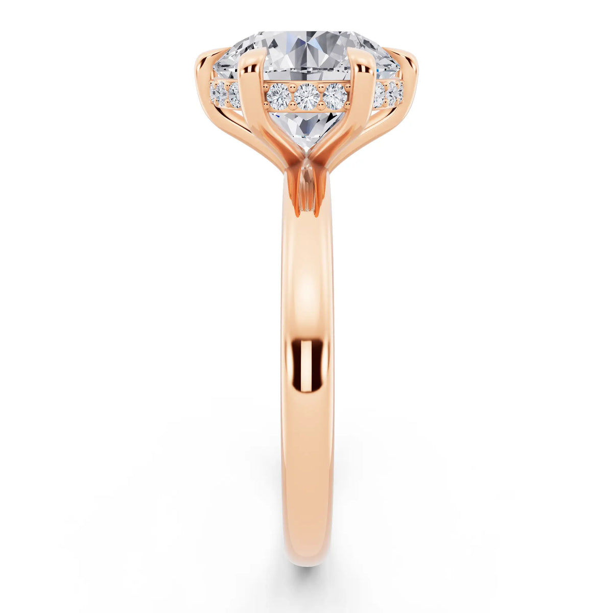 14 KT Rose Gold Round Cut Diamond Hidden Halo Solitaire Ring - side view