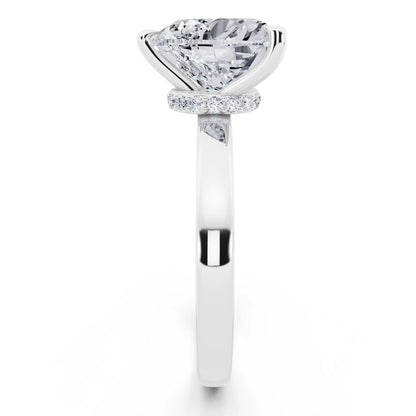 Platinum Heart Cut Diamond Solitaire Ring with Pave Collar - side view