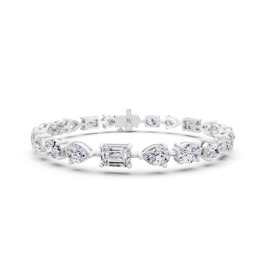 Silver Oval Pear and Emerald Cut Diamond Tennis Bracelet - Main