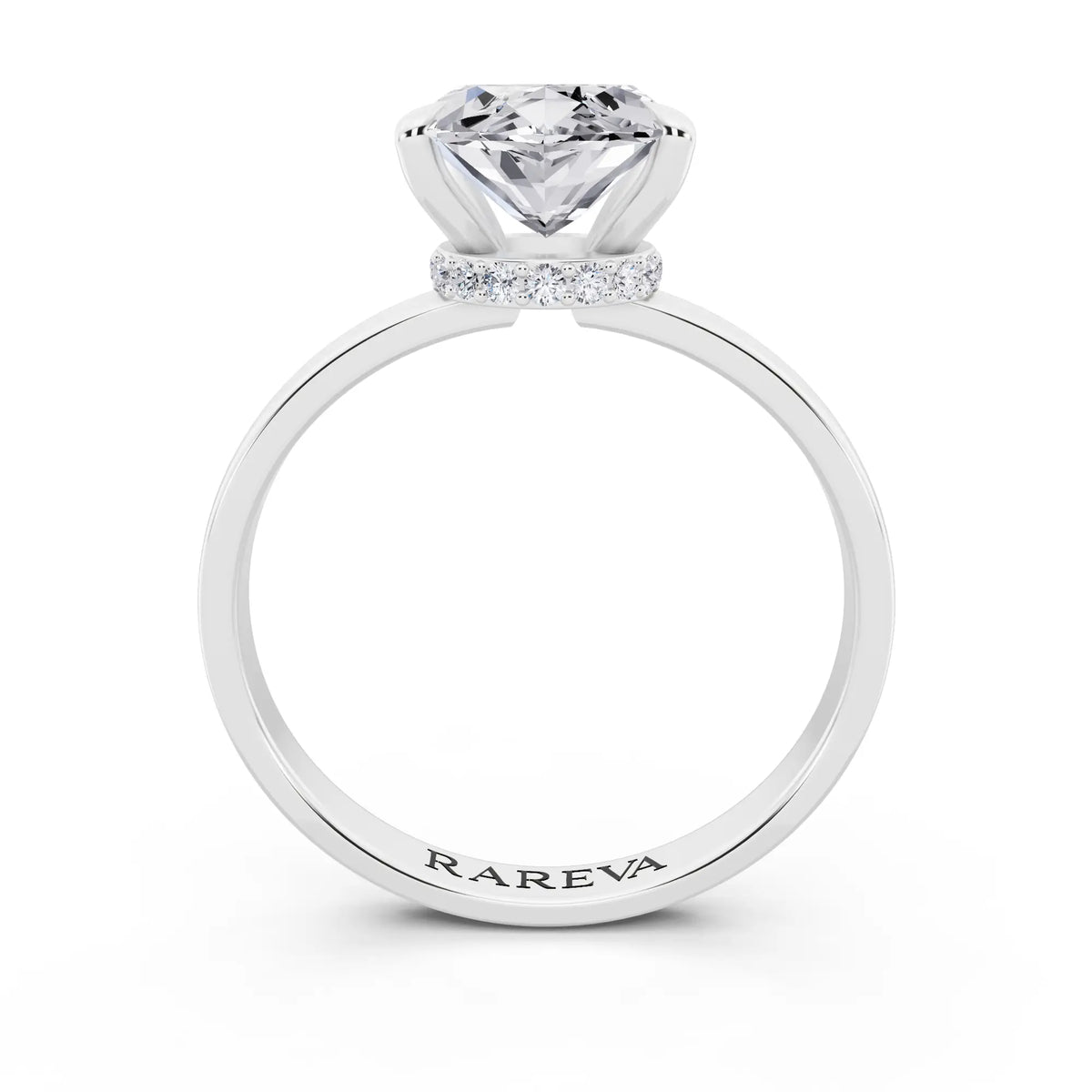 14 KT White Gold Marquise Cut Diamond Solitaire Ring with Pave Collar - through finger