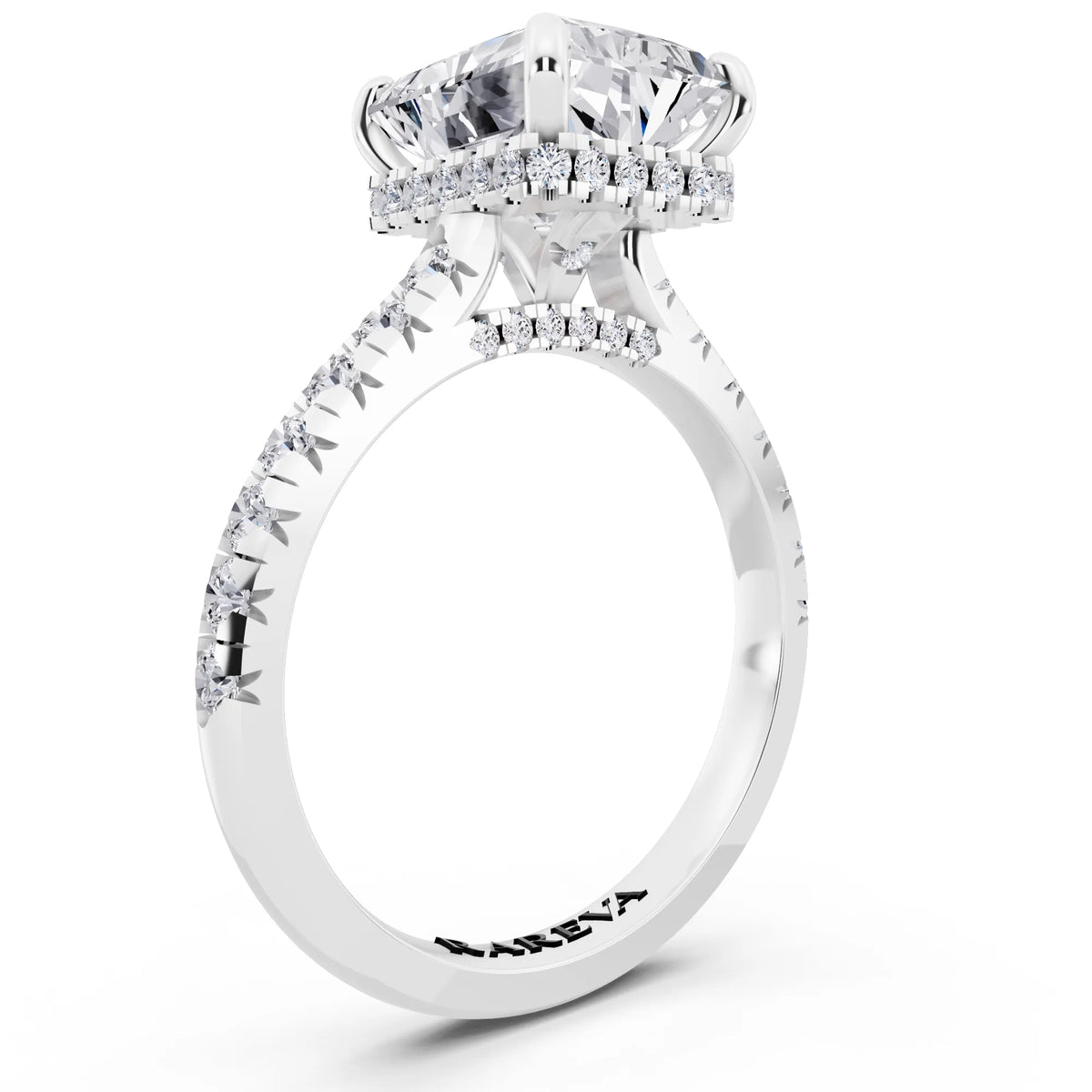 14 KT White Gold Radiant Cut Diamond Ring with Hidden Halo - top view