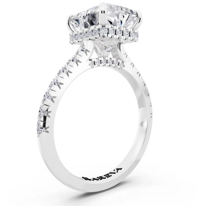 14 KT White Gold Radiant Cut Diamond Ring with Hidden Halo - top view