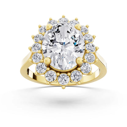 14 KT Yellow Gold Oval Cut Diamond Floral Halo Ring - Front