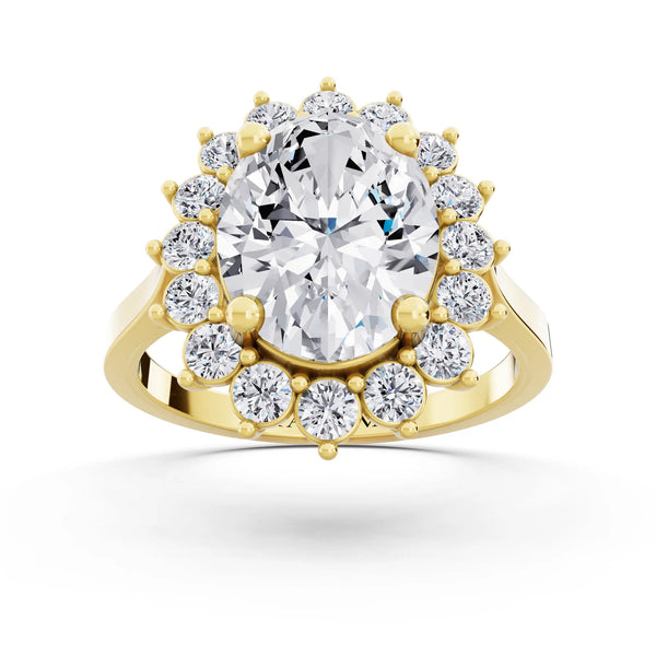 14 KT Yellow Gold Oval Cut Diamond Floral Halo Ring
