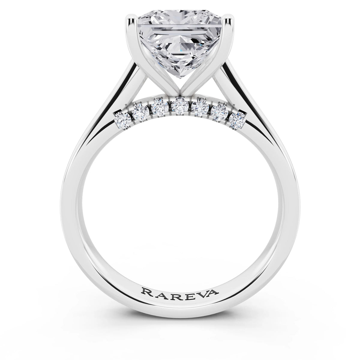 14 KT White Gold Princess Cut Diamond Solitaire Ring with Hidden Accent - through finger