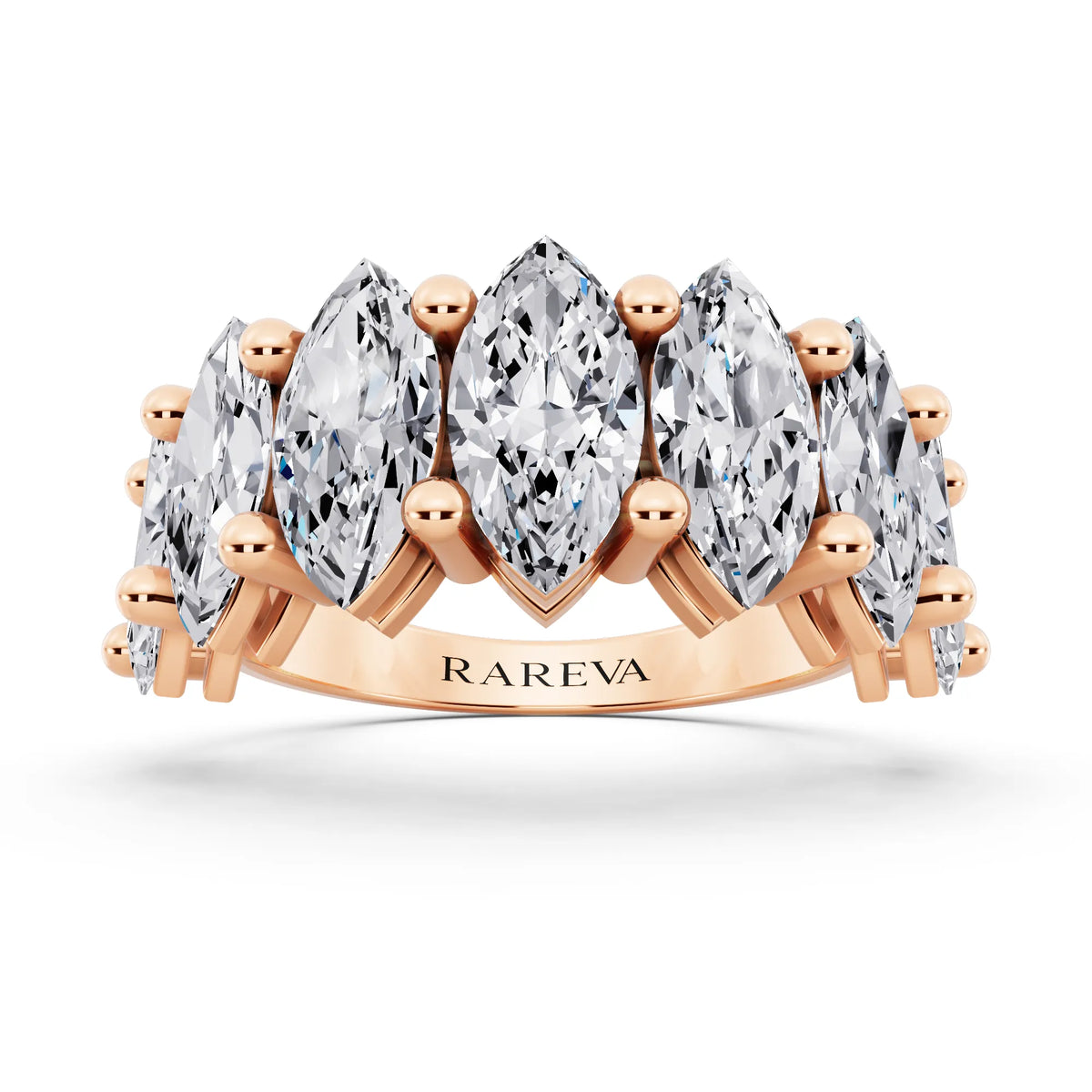 10K Rose Gold Seven Stone Marquise Cut Diamond Half Eternity Wedding Band - 3mm - Front