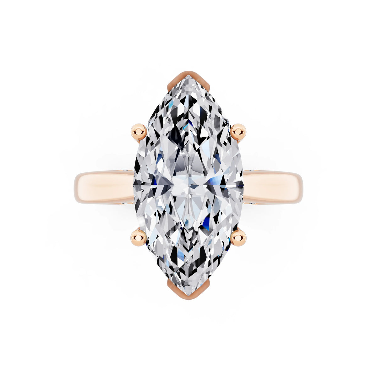 14 KT Rose Gold Marquise Cut Diamond Solitaire Ring with Hidden Accent - top angle