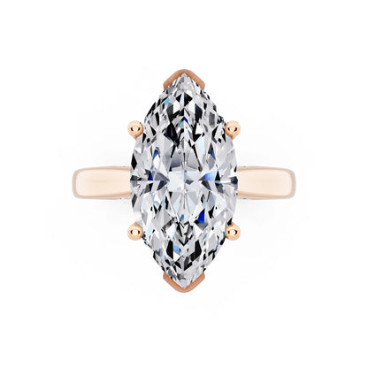 14 KT Rose Gold Marquise Cut Diamond Solitaire Ring with Hidden Accent - top angle