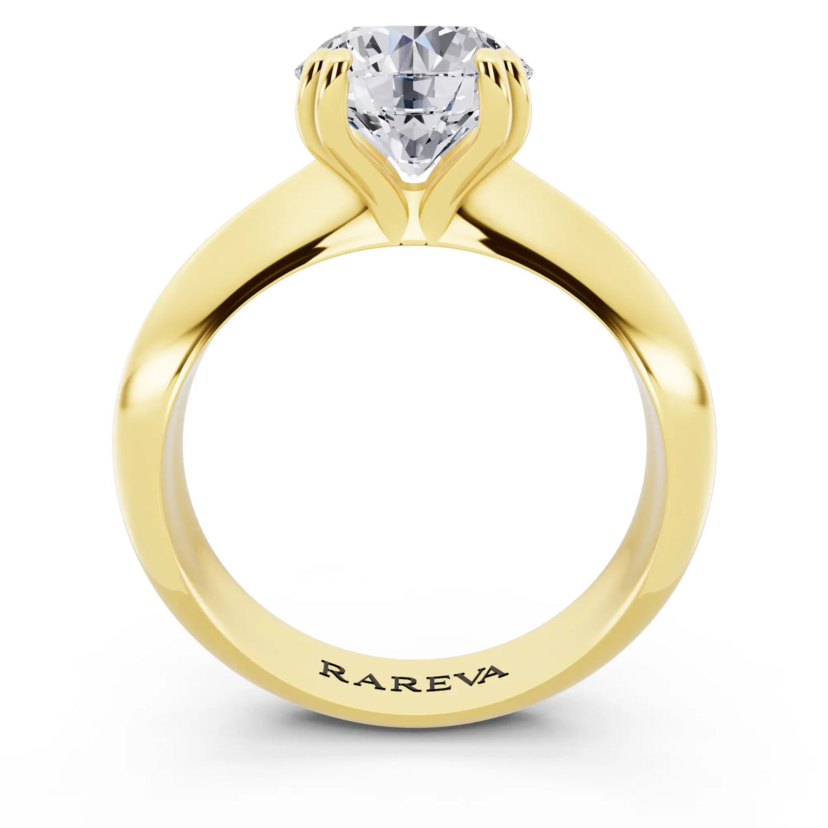 18 KT Yellow Gold Round Cut Diamond Solitaire Ring with Knife Edge Band - through finger