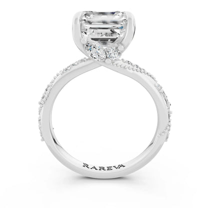 Platinum Asscher Cut Diamond Ring with Marquise Accent - through finger