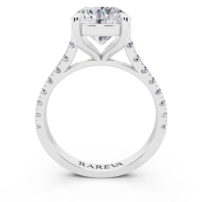 18 KT White Gold Round Cut Diamond Solitaire Ring with Pave Band - Through