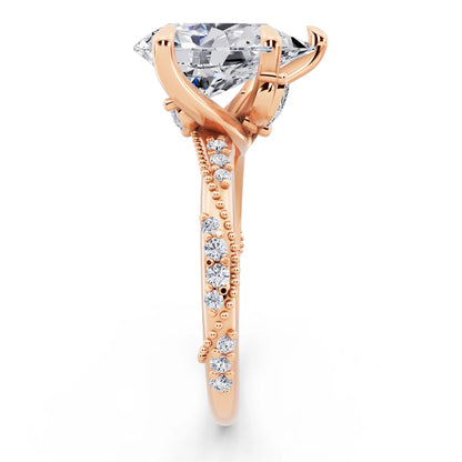 18 KT Rose Gold Pear Cut Diamond Ring with Marquise Accent - side view
