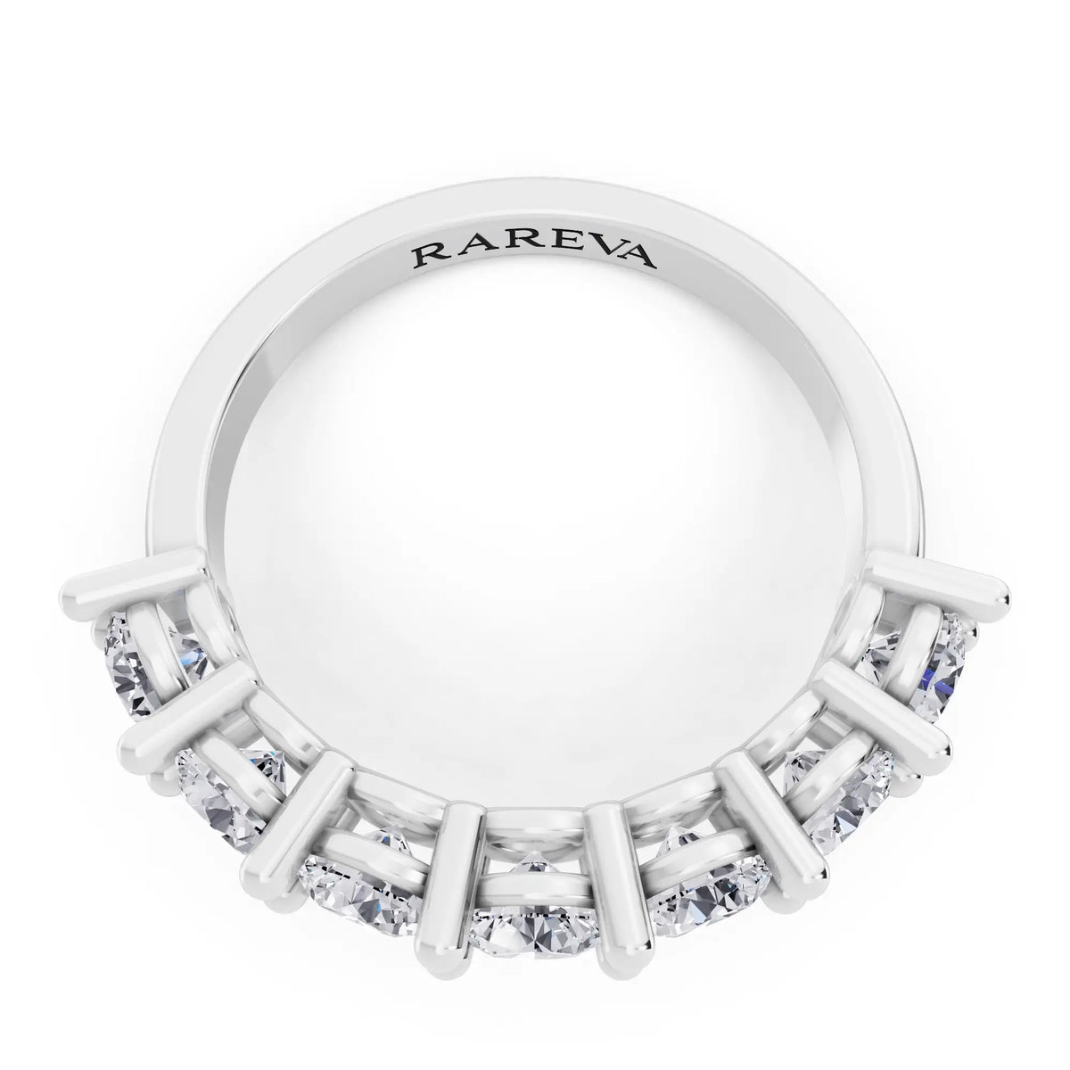 10K White Gold Seven Stone Round Cut Diamond Half Eternity Wedding Band - 2mm - Top