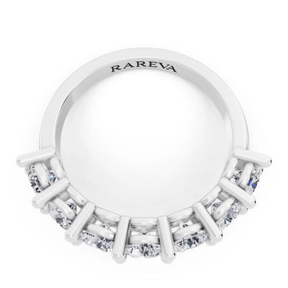 10K White Gold Seven Stone Round Cut Diamond Half Eternity Wedding Band - 2mm - Top