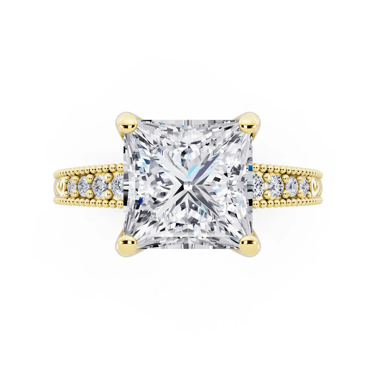 14 KT Yellow Gold Princess Cut Diamond Vintage - top angle