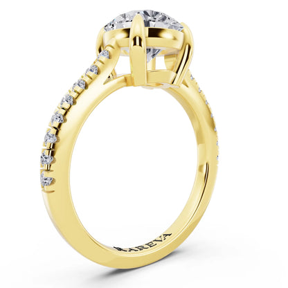 14 KT Yellow Gold Round Cut Diamond Claw Prong Solitaire Ring with French Pave Band - top view