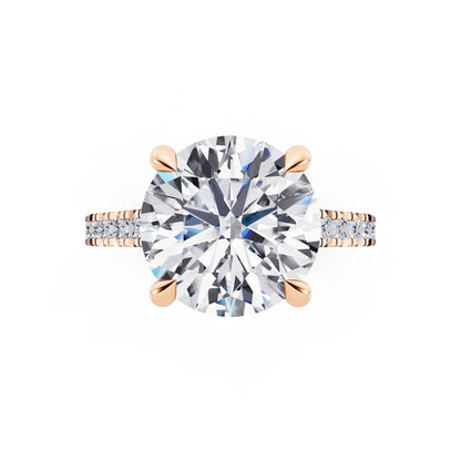 18 KT Rose Gold Round Cut Diamond Solitaire Ring with Pave Band - Top down