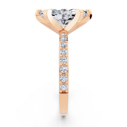 18 KT Rose Gold Marquise Cut Diamond Solitaire Ring with Pave Shank - side view