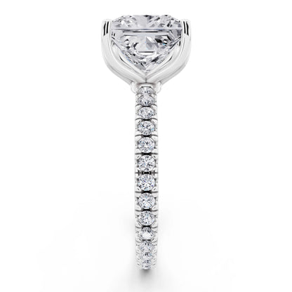 18 KT White Gold Princess Cut Diamond Solitaire Ring with Pave Eternity Band - side view