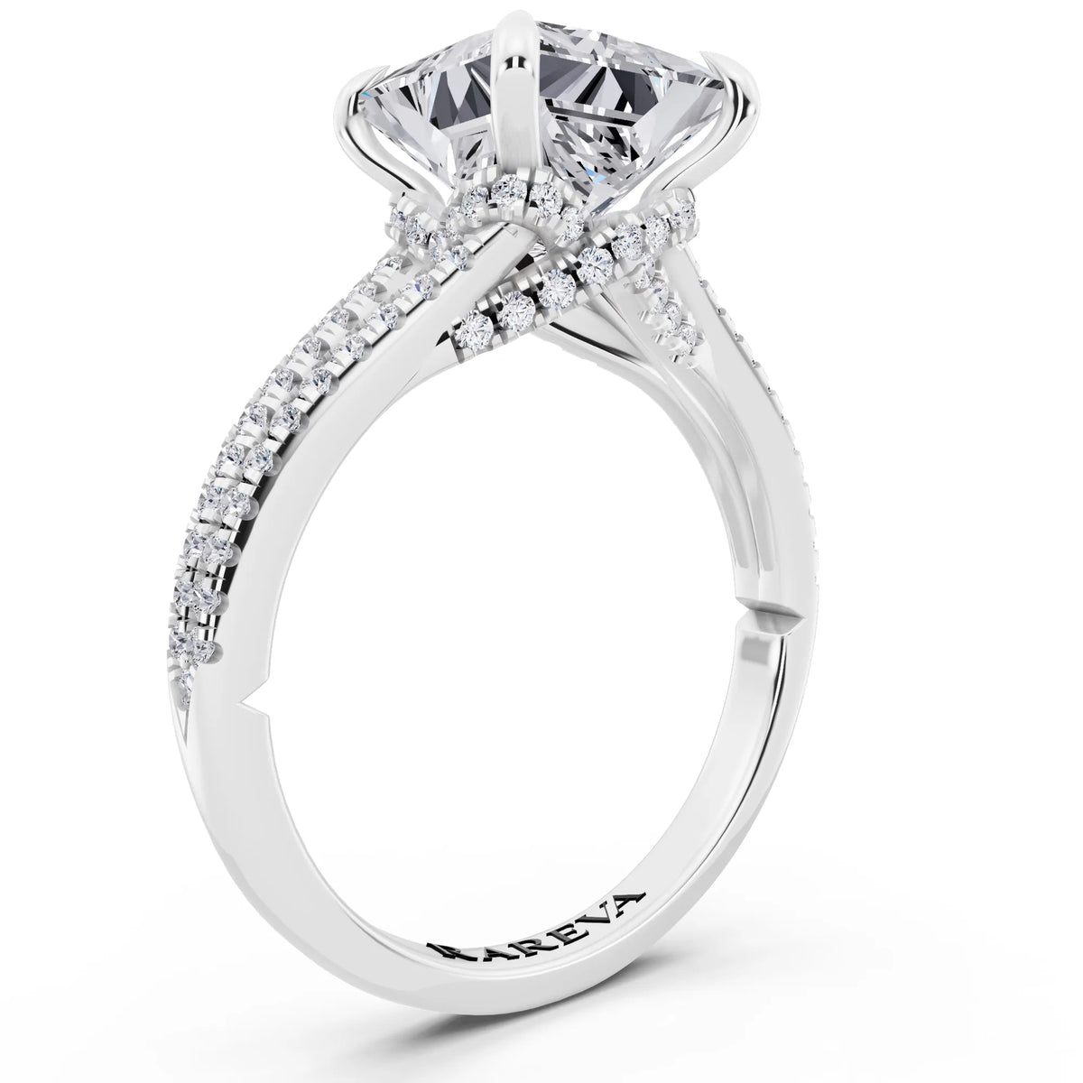 Platinum Princess Cut Diamond Ring with Pavé Split Shank - top view