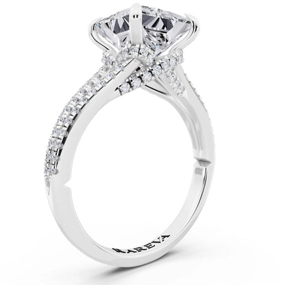 Platinum Princess Cut Diamond Ring with Pavé Split Shank - top view