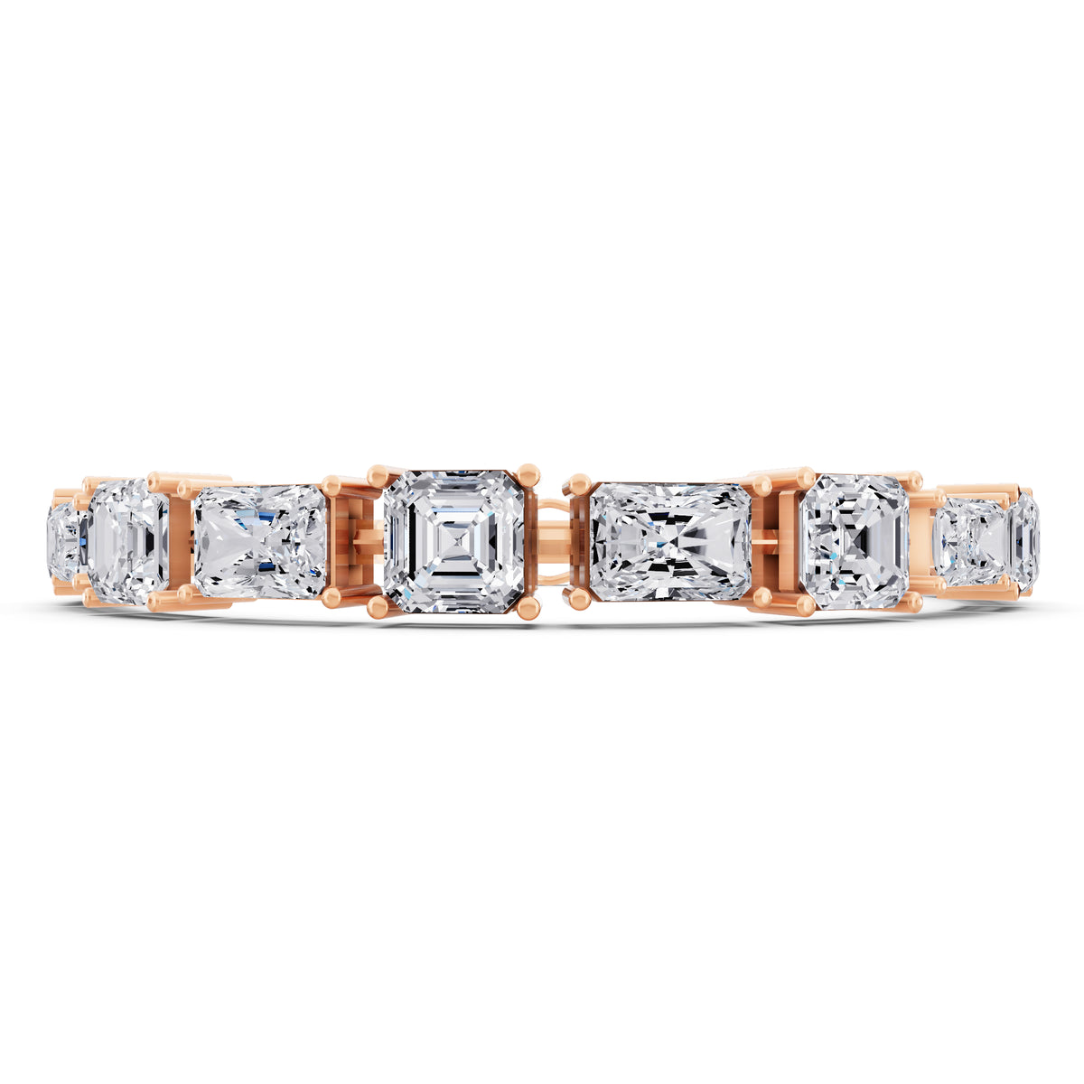 14K Rose Gold Radiant and Square Emerald Cut Diamond Tennis Bracelet - Front
