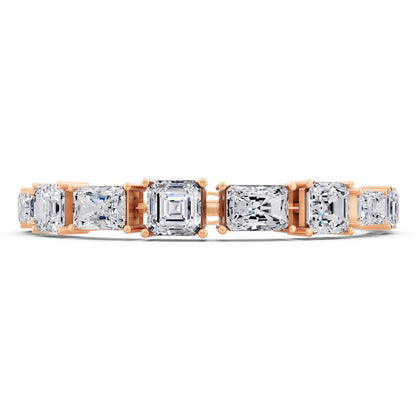 14K Rose Gold Radiant and Square Emerald Cut Diamond Tennis Bracelet - Front
