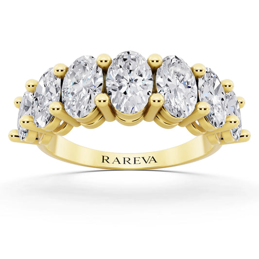 14K Yellow Gold Seven Stone Oval Cut Diamond Half Eternity Wedding Band - 2.2mm - Front