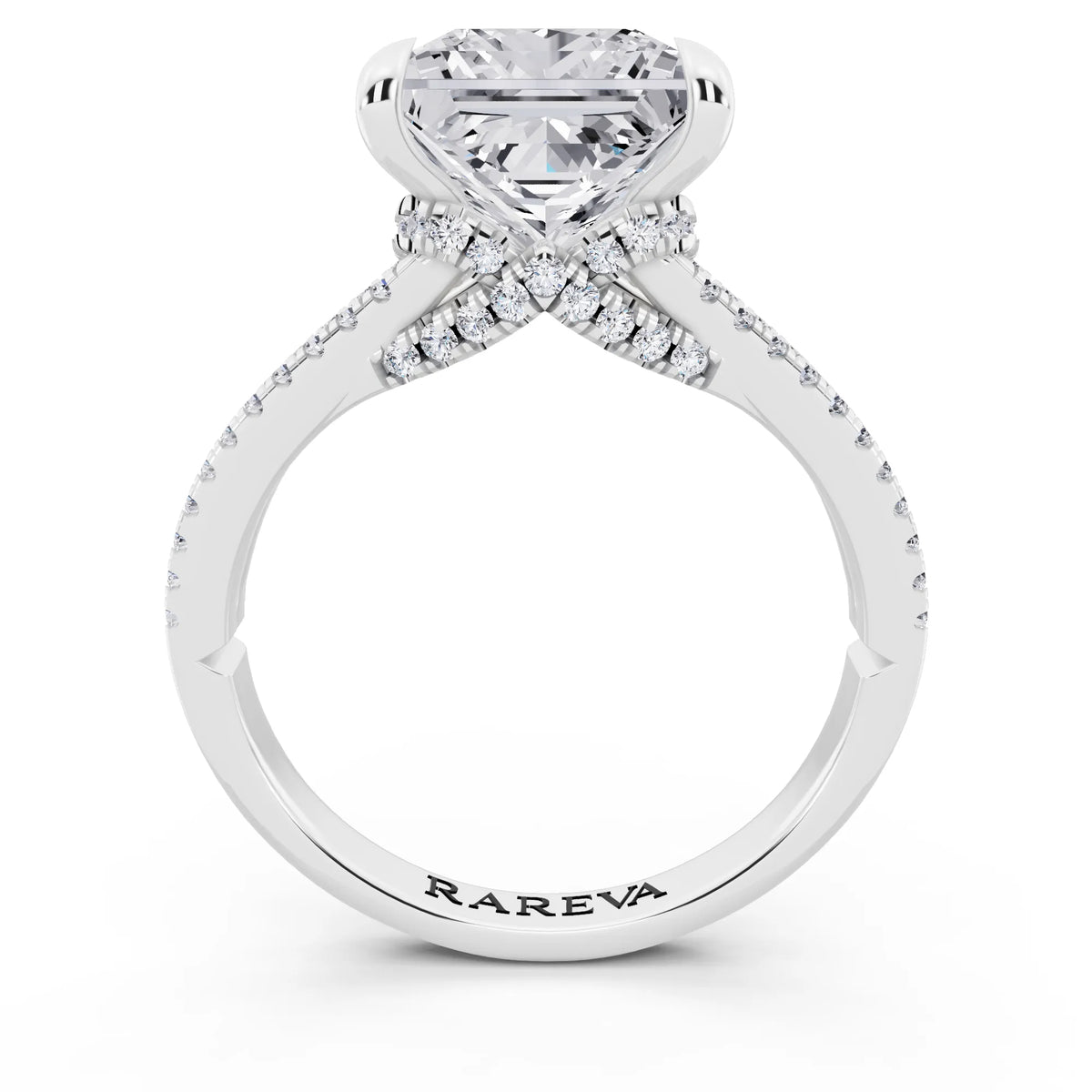Platinum Princess Cut Diamond Ring with Pavé Split Shank - through finger