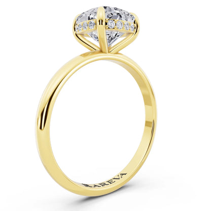 18 KT Yellow Gold Cushion Cut Diamond Hidden Halo Solitaire Ring - top view