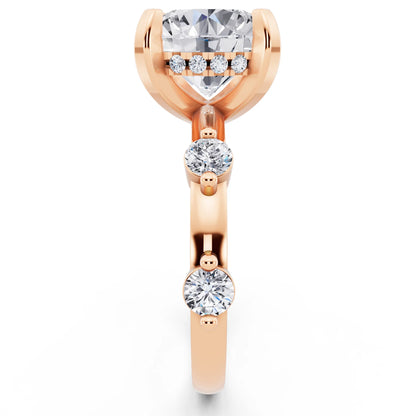 18 KT Rose Gold Round Cut Diamond Solitaire Ring with Floating Diamond Accents - side view