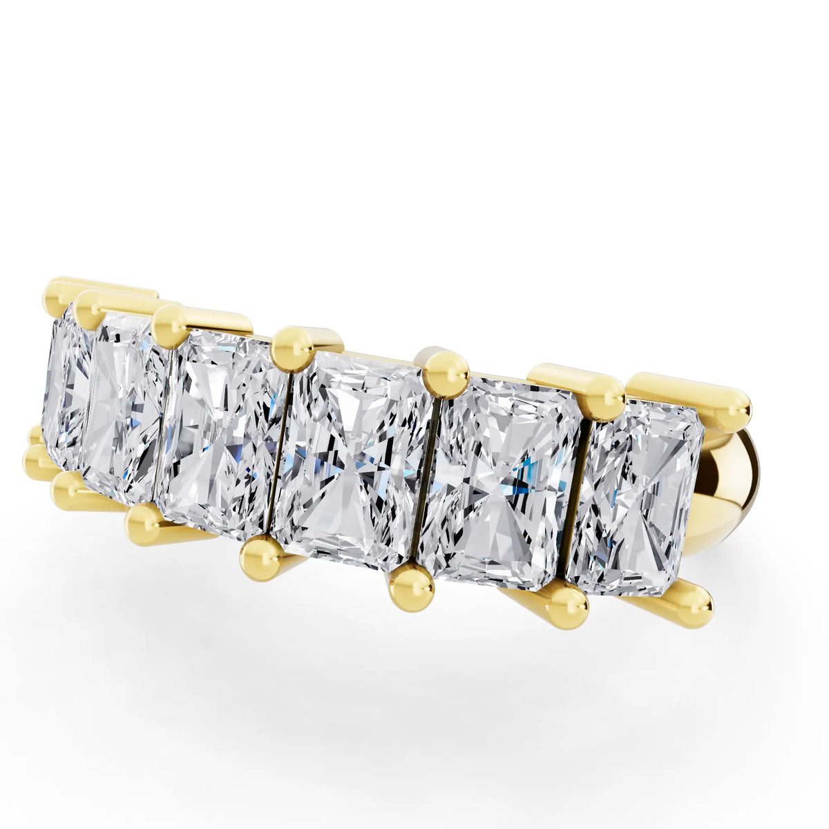 10K Yellow Gold Seven Stone Radiant Cut Diamond Half Eternity Wedding Band - 2mm - Close up