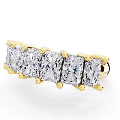 10K Yellow Gold Seven Stone Radiant Cut Diamond Half Eternity Wedding Band - 2mm - Close up
