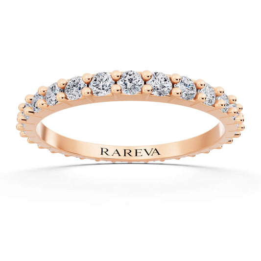 14K Rose Gold Round Cut Diamond 4 Prong Eternity Band - 1.8mm - Front