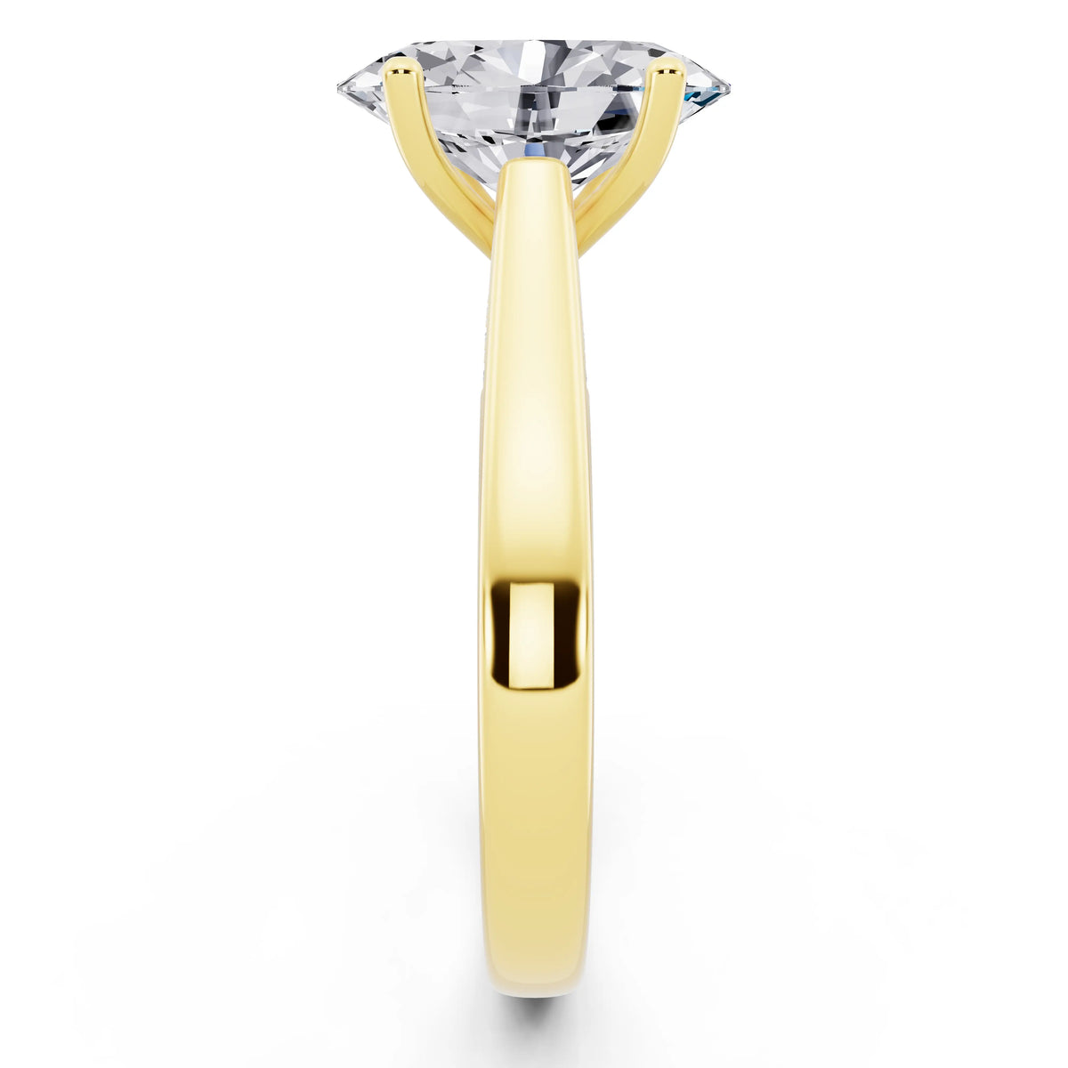 18 KT Yellow Gold Oval Cut Diamond Solitaire Ring with Hidden Accent - side view