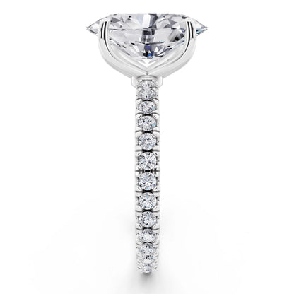 18 KT White Gold Oval Cut Diamond Solitaire Ring with Pave Eternity Band - side view