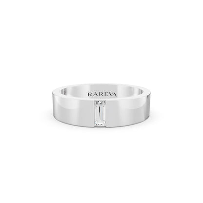 14K White Gold Men's Baguette Cut Diamond Solitaire Band - 5mm - Front