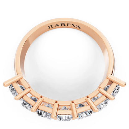 10K Rose Gold Seven Stone Radiant Cut Diamond Half Eternity Wedding Band - 2.4mm - Top