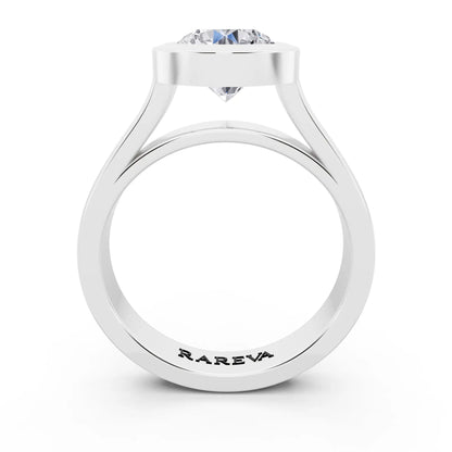 Platinum Oval Cut Diamond Bezel Set Solitaire Ring - through finger