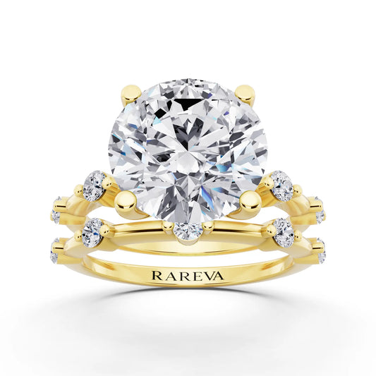 18 KT Yellow Gold Round Cut Diamond Ring with Floating Accent Band - front view