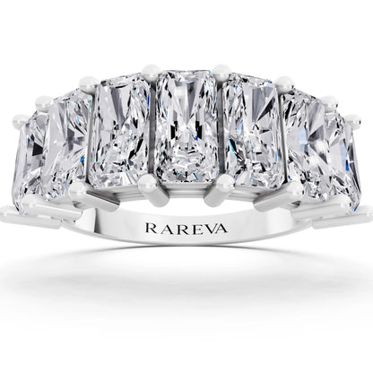 14K White Gold Seven Stone Radiant Cut Diamond Half Eternity Wedding Band - 2.4mm - Front