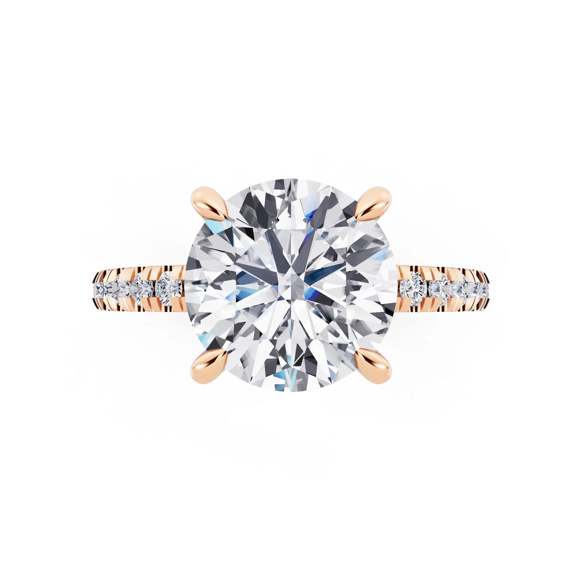 18 KT Rose Gold Round Cut Diamond Solitaire Ring with Marquise Collar - top angle